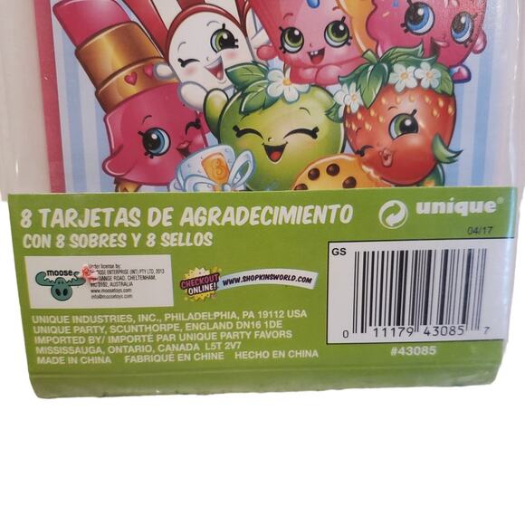 Shopkins Birthday Thank You Cards Envelopes Shopkins Stickers 8 Pack Merci - Picture 5 of 6